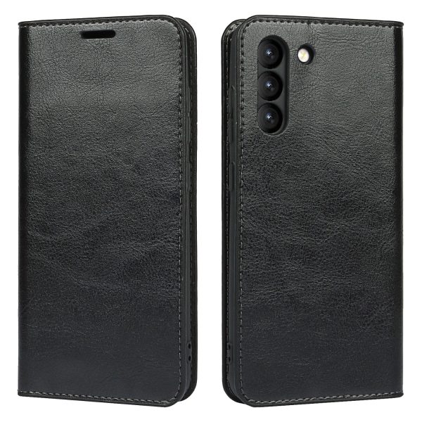 Crazy Horse Genuine Leather Protective Wallet Phone Case with Stand for Samsung Galaxy S21 FE For Cheap