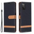 Color Splicing Jeans Cloth Coated Leather Wallet Stand Phone Case for Samsung Galaxy A03s (166.5 x 75.98 x 9.14mm) Sale