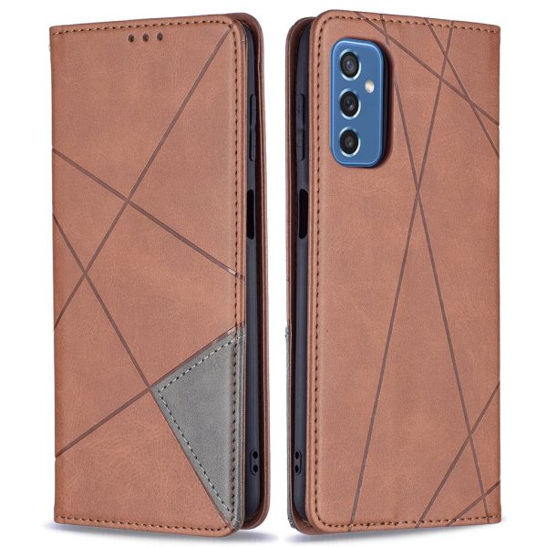 Card Slots Phone Cover Imprinting Rhombus-Like Pattern Design Leather Stand Phone Case Cover for Samsung Galaxy M52 5G Online Hot Sale