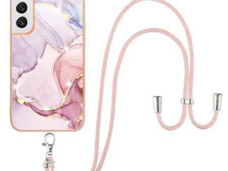 YB IMD Series-9 Soft TPU Phone Case for Samsung Galaxy S22 5G, Marble Pattern IMD Electroplating Ultra-thin Cover with Lanyard Hot on Sale