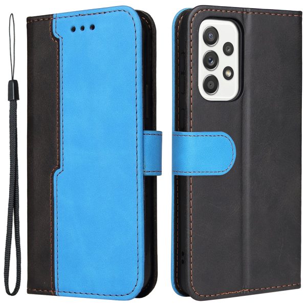 Color Splicing Stand Wallet Function PU Leather Case Phone Cover with Wrist Strap for Samsung Galaxy A53 5G For Cheap