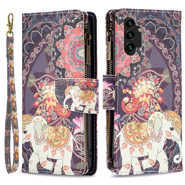 BF03 Pattern Printing Phone Case for Samsung Galaxy A13 4G, PU Leather Zipper Flip Folio Wallet Stand Protective Cover with Strap Cheap