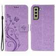 Butterflies and Flower Imprinted Leather Wallet Stand Design Case for Samsung Galaxy S21 FE Discount