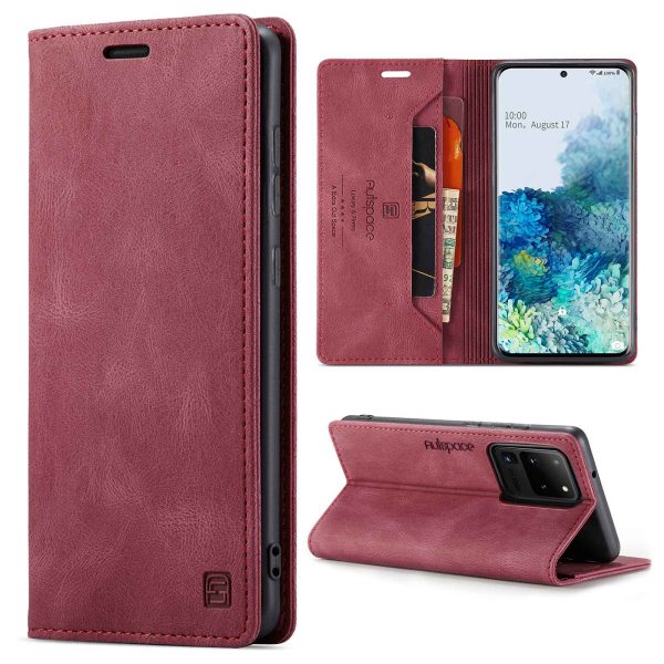 AUTSPACE A01 Series for Samsung Galaxy S20 Ultra 4G 5G Magnetic Closure Shell, Well-protected Retro Matte PU Leather Wallet Flip Stand Cover with RFID Blocking Online