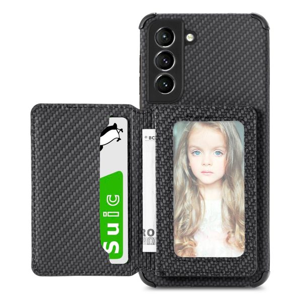 Carbon Fiber Texture PU Leather Coated Phone Case Kickstand Wallet Scratch-resistant Cover for Samsung Galaxy S21 FE 5G Discount