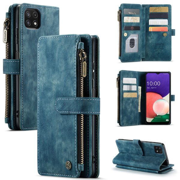 CASEME C30 Series for Samsung Galaxy A22 5G (EU Version) Supporting Stand Design Anti-collision PU Leather Phone Case Zipper Pocket Wallet Phone Cover Discount