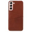 Anti-drop Phone Case PU Leather Coated PC Back Phone Cover with 2 Card Slots for Samsung Galaxy S22 5G Discount