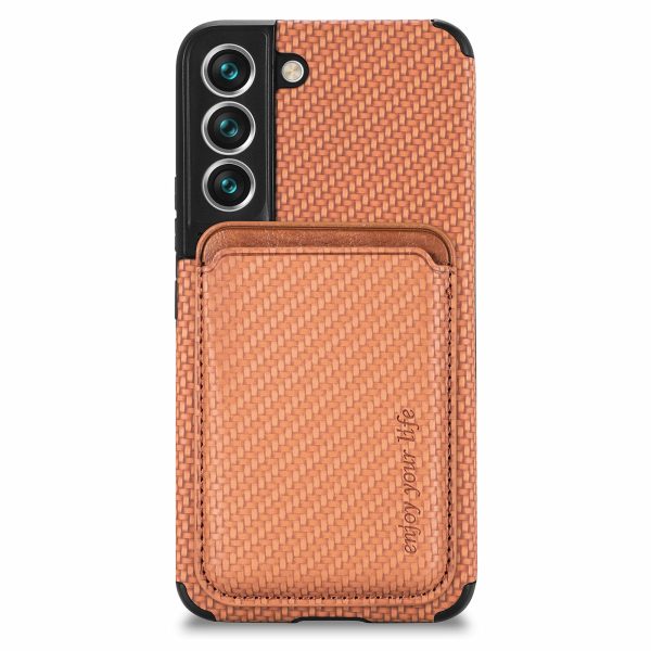 Shockproof Phone Case for Samsung Galaxy S22 5G Carbon Fiber Texture Protective Phone Cover with Detachable Magnetic Card Holder Cheap