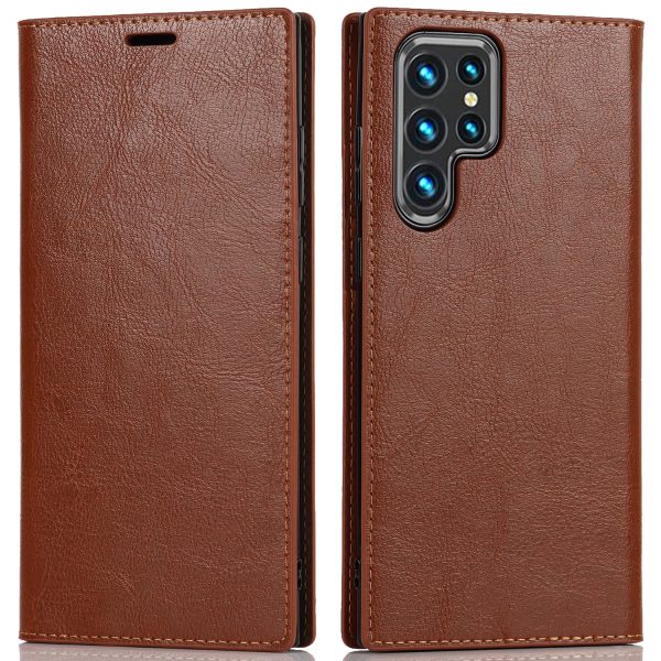 Crazy Horse Texture Genuine Leather + TPU Phone Case Cover with Stand Wallet for Samsung Galaxy S22 Ultra 5G Fashion