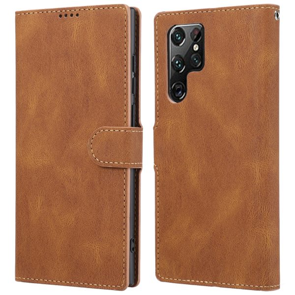 Classic Style PU Leather Magnetic Flip Folio Case Wallet Stand Drop Protection Cover for Samsung Galaxy S22 Ultra 5G Cheap