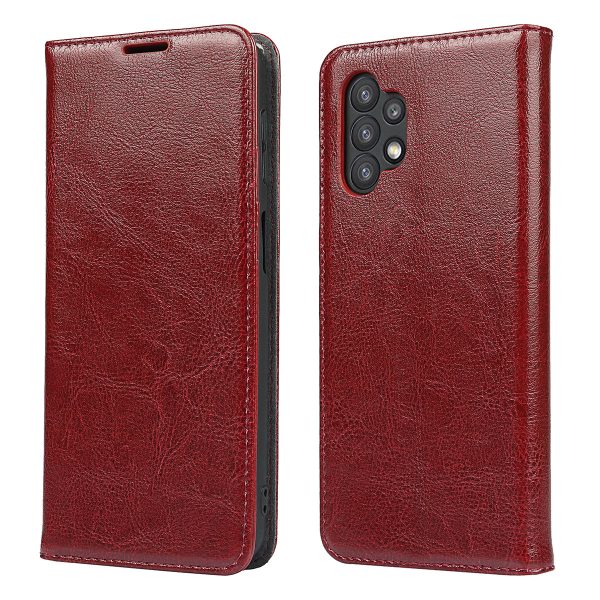 Crazy Horse Texture Genuine Leather Wallet Phone Stand Case Shell for Samsung Galaxy A32 5G M32 5G For Cheap