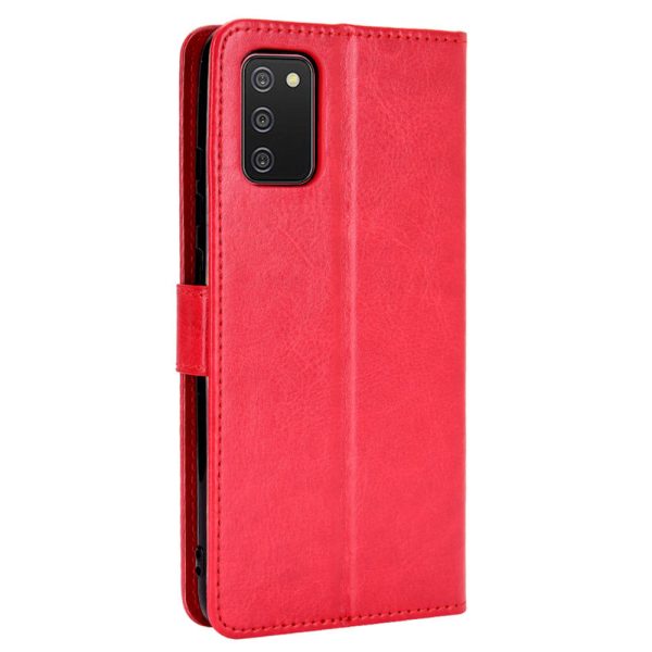 Crazy Horse Texture Leather Wallet Full Protective Phone Case Shell with Stand for Samsung Galaxy A03s (166.5 x 75.98 x 9.14mm)- Red Sale