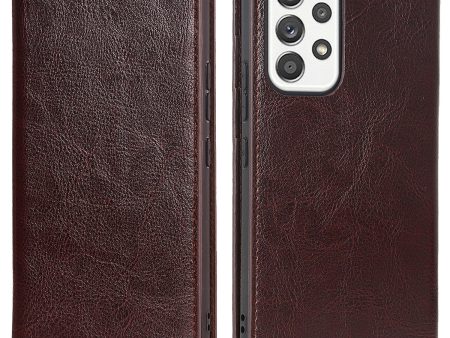 Crazy Horse Texture Genuine Leather Case for Samsung Galaxy A53 5G, Stand Wallet Magnetic Auto Closing Phone Cover Shell Cheap