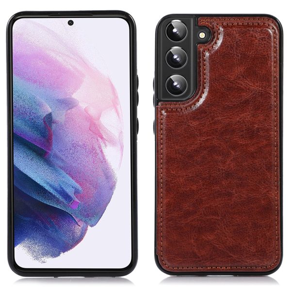 Crazy Horse Texture PU Leather Coated TPU Phone Case Kickstand Double Magnetic Clasp Back Shell with Card Slots for Samsung Galaxy S22 5G Online now