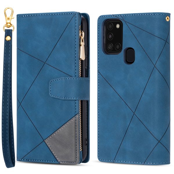 Anti-Drop Stylish Lines Splicing Wallet Design Leather Phone Cover Case with Stand for Samsung Galaxy A21s For Discount