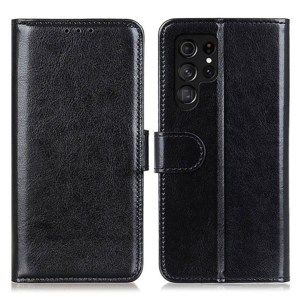 Crazy Horse Texture Folio Flip Wallet Case PU Leather Magnetic Closure Full Body Protection Stand Phone Cover for Samsung Galaxy S22 Ultra 5G Supply