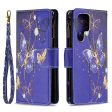 BF03 Pattern Printing PU Leather Magnetic Zipper Pocket Case Stand Flip Wallet Phone Cover with Strap for Samsung Galaxy S22 Ultra 5G For Cheap