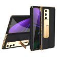 Kickstand Cross Texture Hybrid Hard PC Soft PU Leather Electroplating Phone Case with Tempered Glass Screen Protector for Samsung Galaxy Z Fold2 5G Online