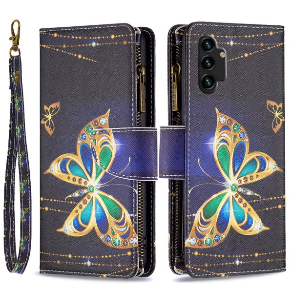 BF03 Pattern Printing Phone Case for Samsung Galaxy A13 4G, PU Leather Zipper Flip Folio Wallet Stand Protective Cover with Strap Cheap