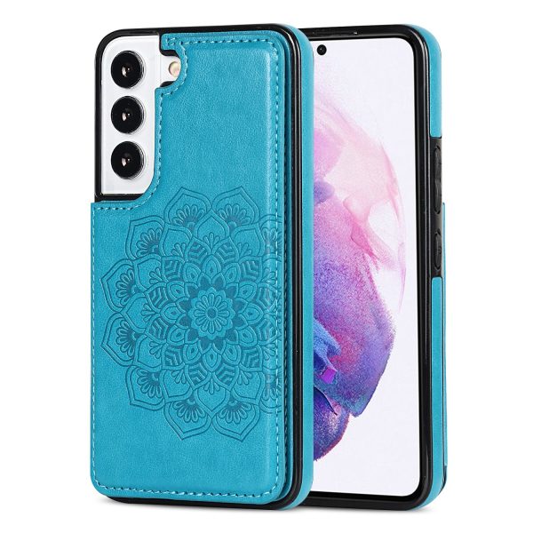 Card Holder Scratch-resistant PU Leather Coated TPU Phone Case Imprinted Mandala Flower Kickstand Phone Cover for Samsung Galaxy S22 Ultra 5G on Sale