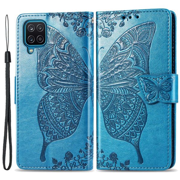 Big Butterfly Imprinting Leather Phone Shell for Samsung Galaxy M33 5G (Global Version), Full Coverage PU Leather Case with Stand Wallet + Handy Strap on Sale