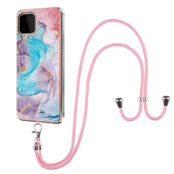 Anti-Scratch IMD IML Marble Flower Pattern Soft TPU Phone Case with Lanyard for Samsung Galaxy A22 4G (EU Version) Supply