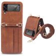 Card Slots Phone Cover for Samsung Galaxy Z Flip3 5G,  One-piece Design PU Leather + TPU Case with Long Lanyard For Cheap