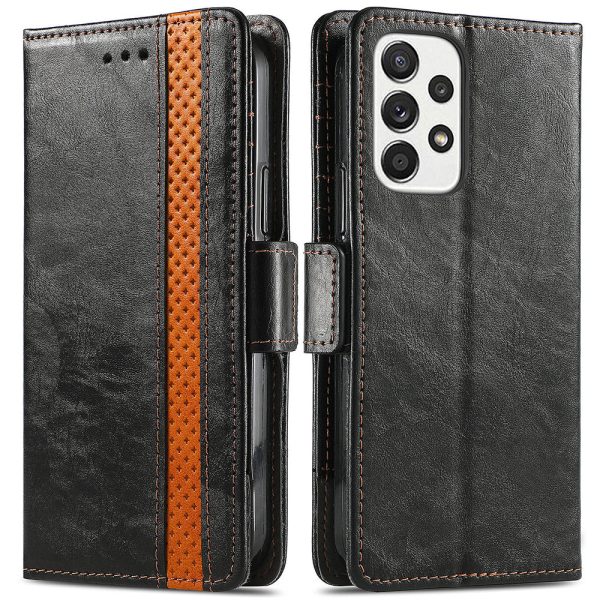 CASENEO 002 Series Business Wallet Phone Case for Samsung Galaxy A53 5G, Splicing PU Leather Magnetic Closure Stand Flip Cover with Wallet on Sale