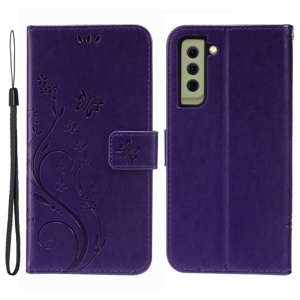 Butterflies and Flower Imprinted Leather Wallet Stand Design Case for Samsung Galaxy S21 FE Discount