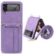 Card Slots Phone Cover for Samsung Galaxy Z Flip3 5G,  One-piece Design PU Leather + TPU Case with Long Lanyard For Cheap