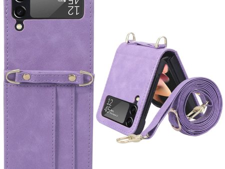 Card Slots Phone Cover for Samsung Galaxy Z Flip3 5G,  One-piece Design PU Leather + TPU Case with Long Lanyard For Cheap