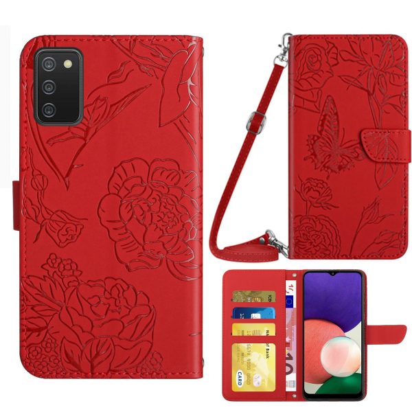 Cell Phone Cover for Samsung Galaxy A02s (164.2x75.9x9.1mm), Skin-touch PU Leather Pattern Imprinting Design Hands-free Stand Wallet Phone Case with Shoulder Strap Discount