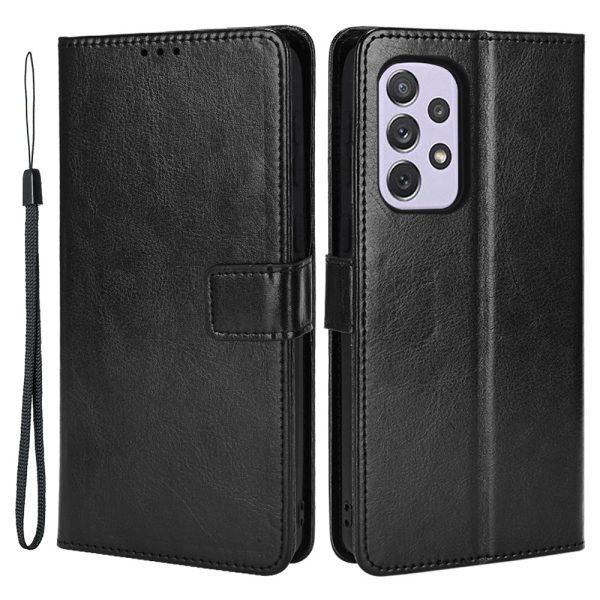 Crazy Horse Leather Phone Shell for Samsung Galaxy A53 5G Wallet Stand Design with Handy Strap Hot on Sale