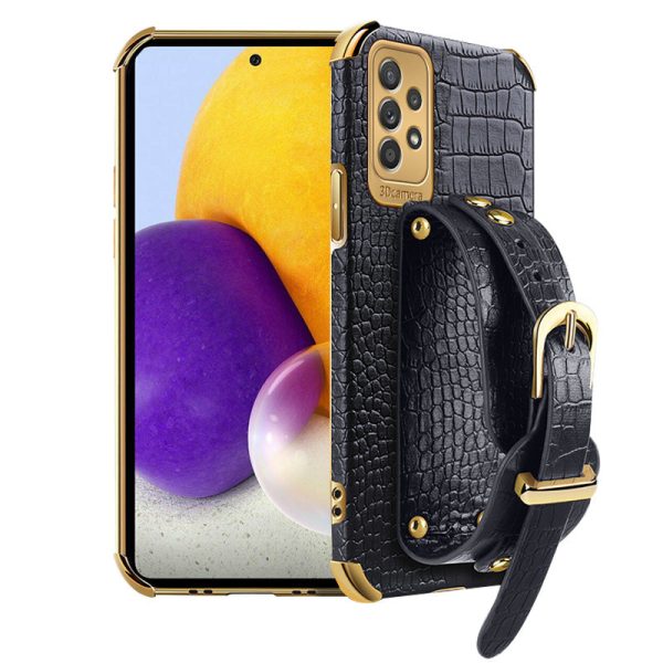 For Samsung Galaxy A53 5G Fashionable Protection Phone Cover Crocodile Texture Kickstand Electroplating Precise Cutout PU Leather Coated TPU Flexible Phone Case Online Sale