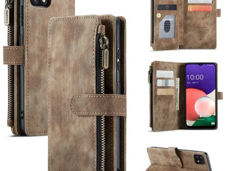 CASEME C30 Series for Samsung Galaxy A22 5G (EU Version) Supporting Stand Design Anti-collision PU Leather Phone Case Zipper Pocket Wallet Phone Cover Discount