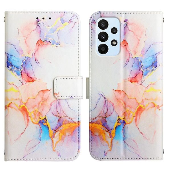 YB Pattern Printing Leather Series-5 for Samsung Galaxy A23 4G (165.4 x 76.9 x 8.4mm), Marble Pattern Shockproof Leather Shell Folio Flip Wallet Stand Case with Lanyard Supply