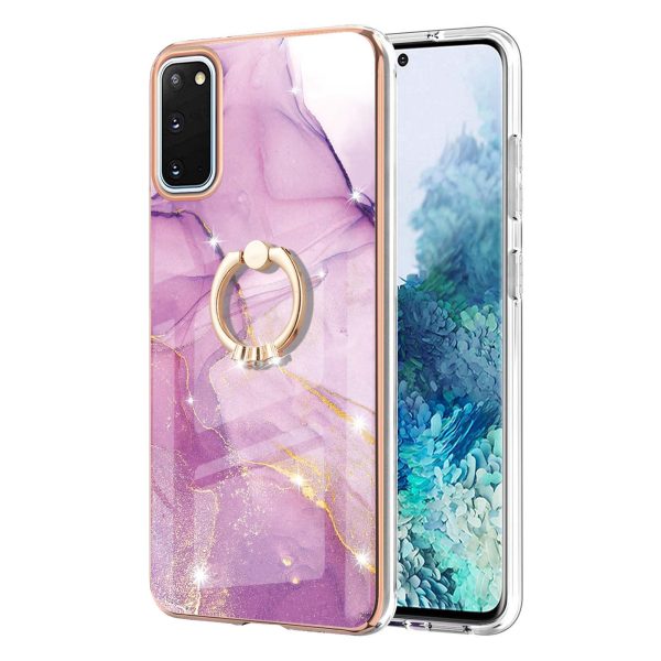 Anti-Drop Flexible TPU Cover Electroplating Frame IMD Marble Pattern IML Phone Case with Rotary Ring Kickstand for Samsung Galaxy S20 4G S20 5G For Discount