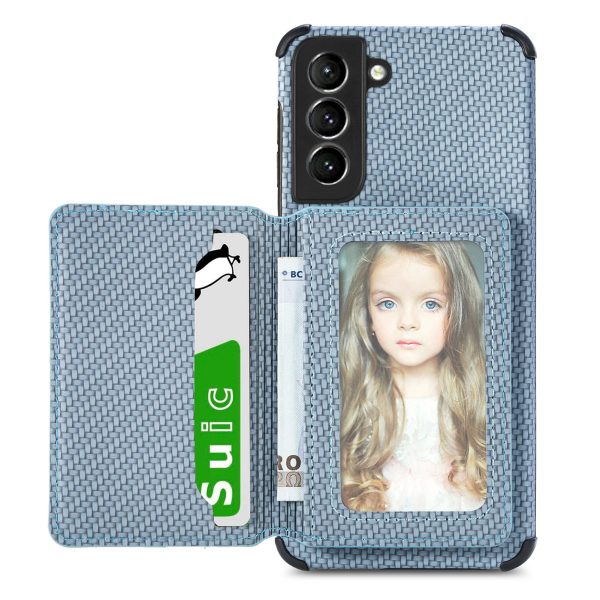 Carbon Fiber Texture PU Leather Coated Phone Case Kickstand Wallet Scratch-resistant Cover for Samsung Galaxy S21 FE 5G Discount