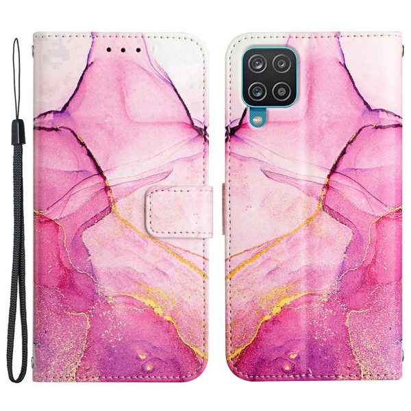 YB Pattern Printing Series-5 for Samsung Galaxy A12 Marble Pattern Printed PU Leather Magnetic Flip Cover Folding Stand Anti-collision Wallet Purse Case Sale