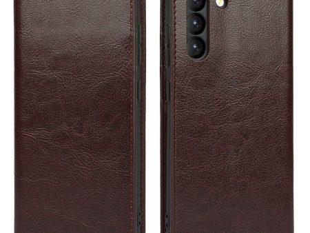 Crazy Horse Genuine Leather Protective Wallet Phone Case with Stand for Samsung Galaxy S21 FE For Cheap