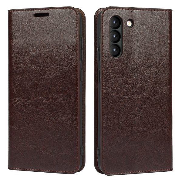 Crazy Horse Genuine Leather Protective Wallet Phone Case with Stand for Samsung Galaxy S21 FE For Cheap