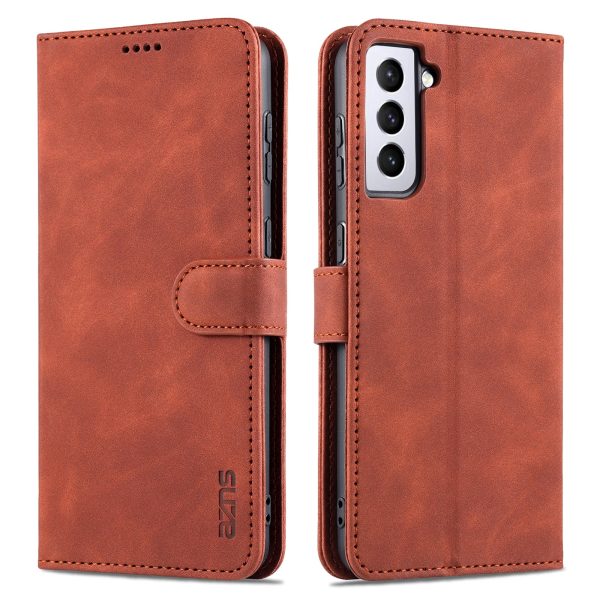 AZNS Leather Wallet Card Slots Stand Folio Flip Shock-resistant Case Phone Shell for Samsung Galaxy S21+ 5G Online Hot Sale