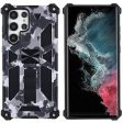 Built-in Kickstand Camouflage Design Well-Protected Anti-Fall Phone Back Cover for Samsung Galaxy S22 Ultra 5G Online