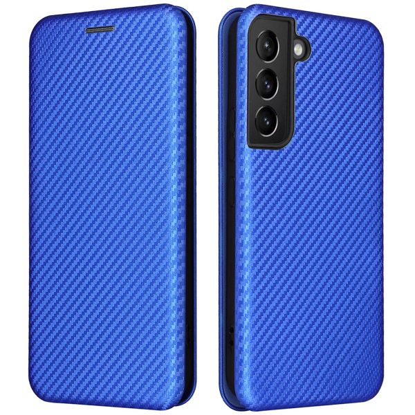 Carbon Fiber Texture Auto-absorbed Magnetic Closure Leather Stand Phone Case with Card Slot for Samsung Galaxy S22 5G Online now