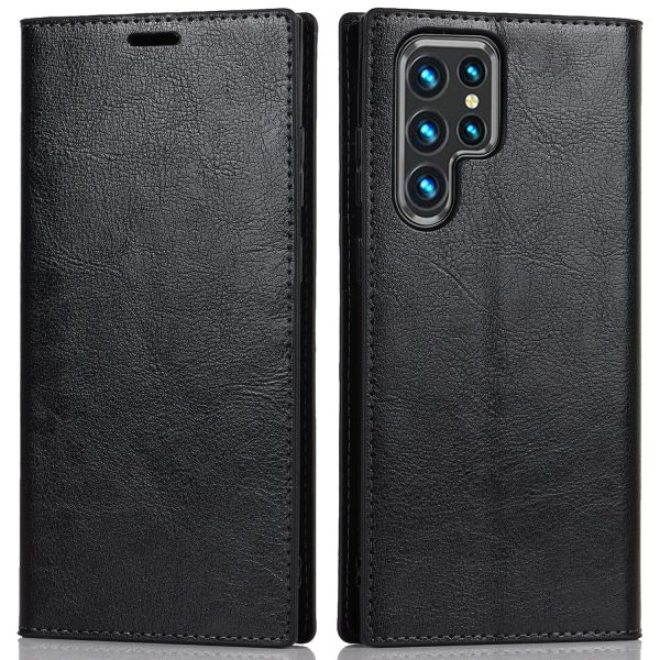 Crazy Horse Texture Genuine Leather + TPU Phone Case Cover with Stand Wallet for Samsung Galaxy S22 Ultra 5G Fashion