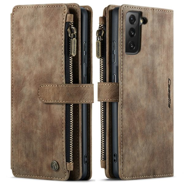 CASEME C30 Series Zipper Pocket Shockproof PU Leather Wallet Case Phone Cover with 10 Card Slots for Samsung Galaxy S21 4G 5G For Cheap