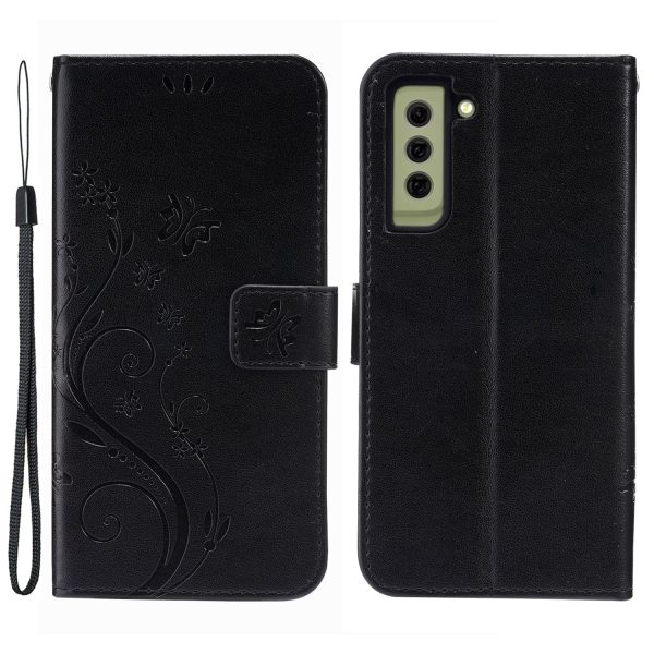 Butterflies and Flower Imprinted Leather Wallet Stand Design Case for Samsung Galaxy S21 FE Discount