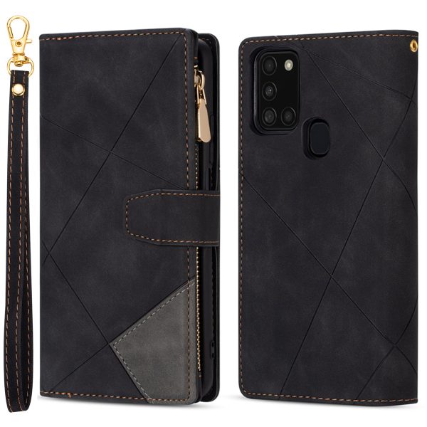 Anti-Drop Stylish Lines Splicing Wallet Design Leather Phone Cover Case with Stand for Samsung Galaxy A21s For Discount