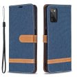 Color Splicing Jeans Cloth Coated Leather Wallet Stand Phone Case for Samsung Galaxy A03s (166.5 x 75.98 x 9.14mm) Sale