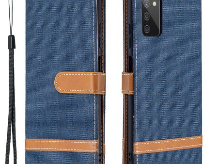 Color Splicing Jeans Cloth Coated Leather Wallet Stand Phone Case for Samsung Galaxy A03s (166.5 x 75.98 x 9.14mm) Sale